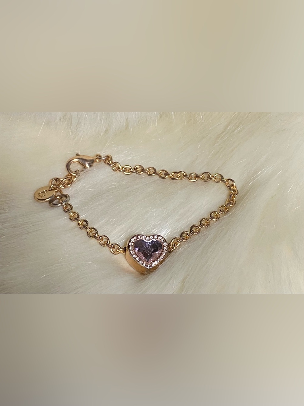 Gold-Tone Heart Crystal Bracelet with Pink Center